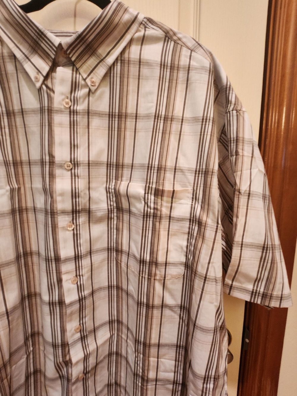 Men's 4XL Gioberti Italy White Brown Plaid Button-Down Shirt Short Sleeve - Picture 3 of 10